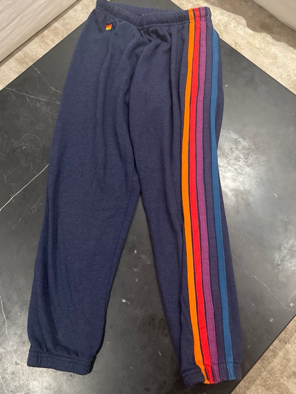 Aviator Nation Navy Track Joggers with Rainbow Side Stripes